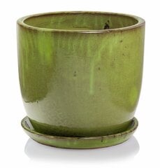 Keramikas puķupods GLAZED, apaļš, ar šķīvi, zaļš, 32 x 26 (A) cm цена и информация | Вазоны | 220.lv