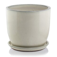 Керамический вазон Glazed, круглый, с тарелкой, кремового цвета, 32 x 26 (В) см цена и информация | Ящики для рассады | 220.lv