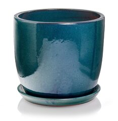 Keramikas puķu pods GLAZED, apaļš, ar šķīvi, krēmkrāsas, 41 x 34(A) cm cena un informācija | Puķu podi | 220.lv