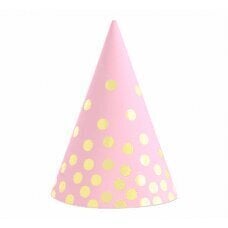 Papīra cepures Zelta punktiņi, rozā, 6 gab. cena un informācija | Svētku dekorācijas | 220.lv