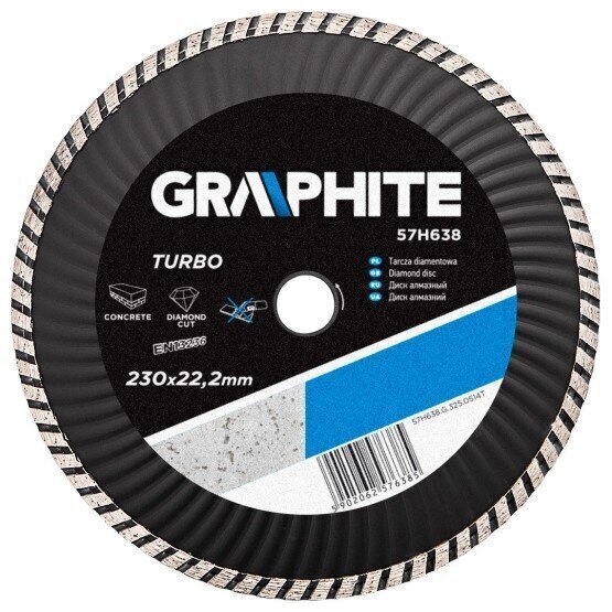 Dimanta slīpripa Graphite 230x22.2 mm TURBO WAVE 57H638 cena un informācija | Slīpmašīnas | 220.lv