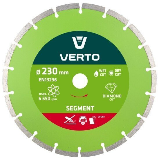 Segmentēts dimanta disks Verto, 230 mm cena un informācija | Slīpmašīnas | 220.lv