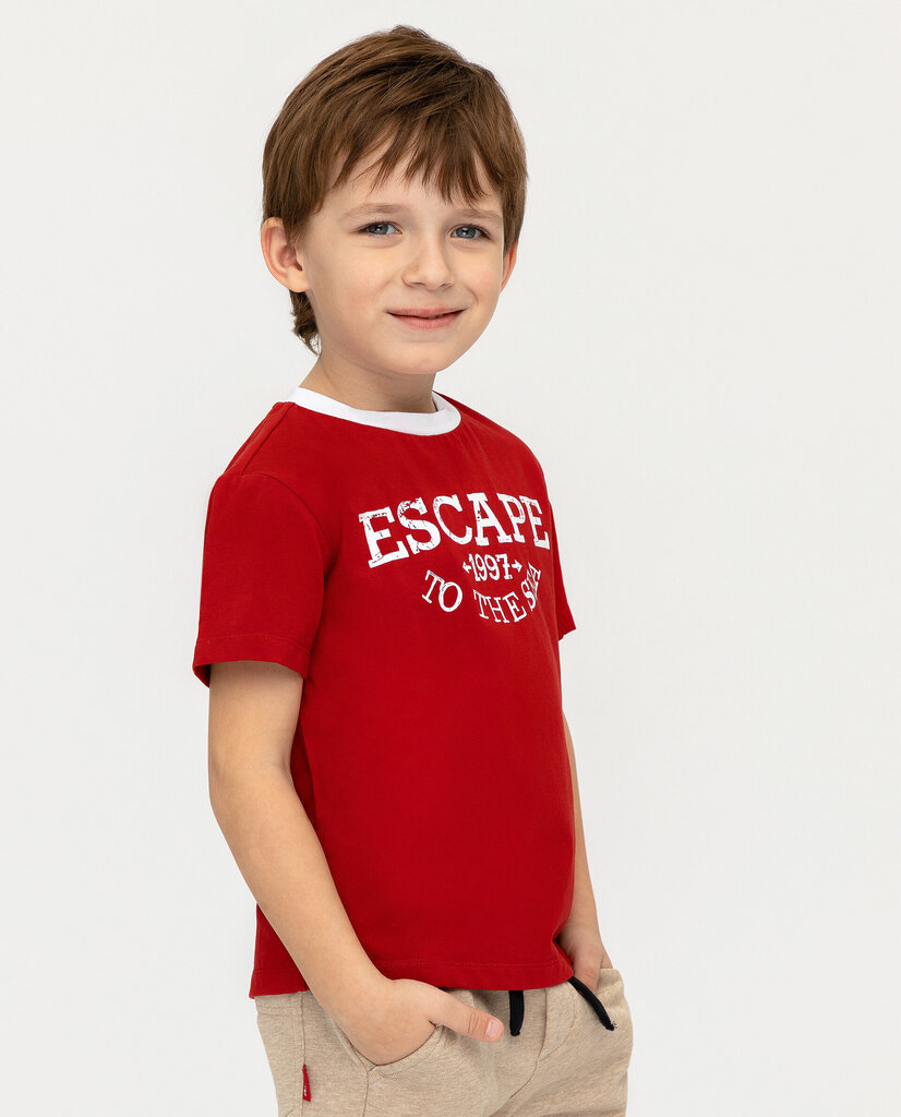 Sarkans T-krekls ar apdruku zēniem Gulliver, 98*52*48 cm цена и информация | Zēnu krekli | 220.lv