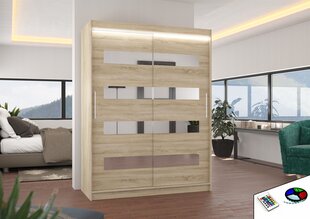 Skapis ar LED apgaismojumu ADRK Furniture Baltic, ozola krāsas cena un informācija | Skapji | 220.lv