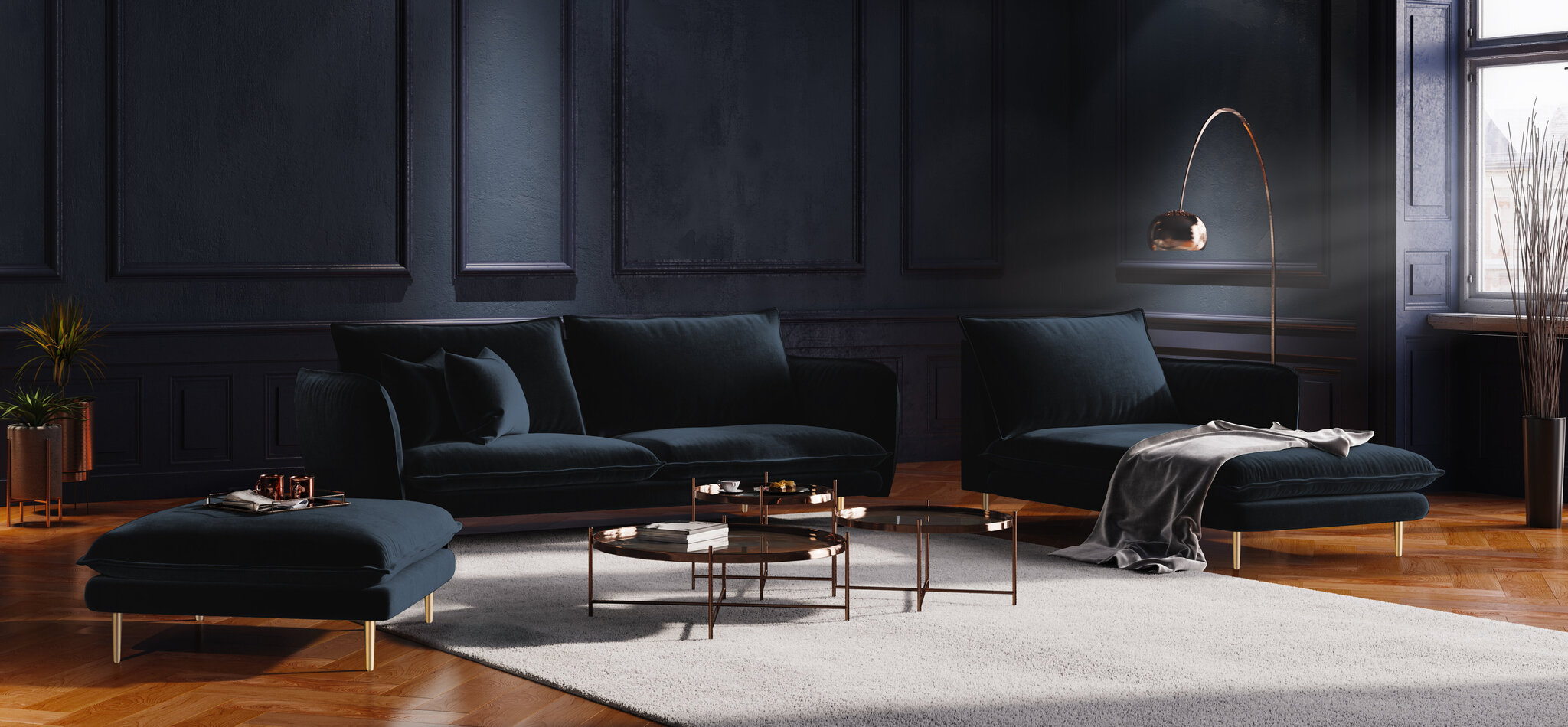 Mīksto mēbeļu komplekts Cosmopolitan Design Florence, tumši zils cena un informācija | Dīvānu komplekti | 220.lv