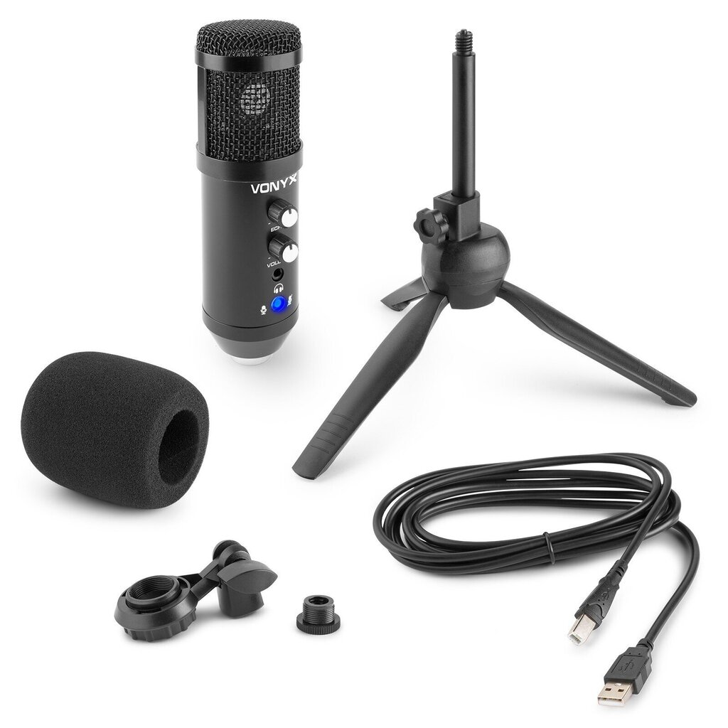 Vonyx CM320B studijas mikrofons USB melns ar atbalsi цена и информация | Mikrofoni | 220.lv