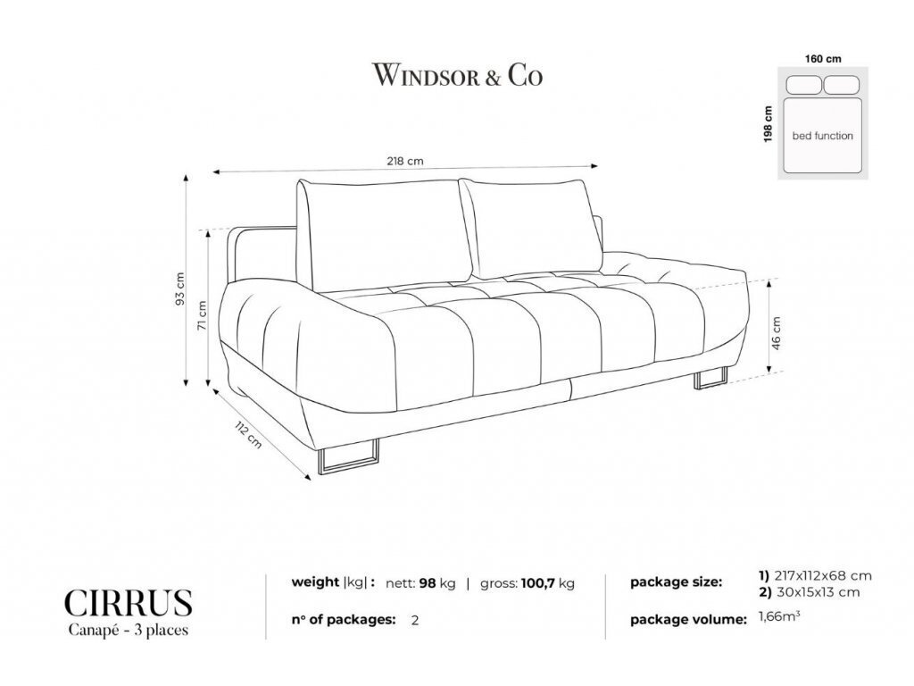 Dīvāns Windsor & Co Cirrus, tumši pelēks cena un informācija | Dīvāni | 220.lv