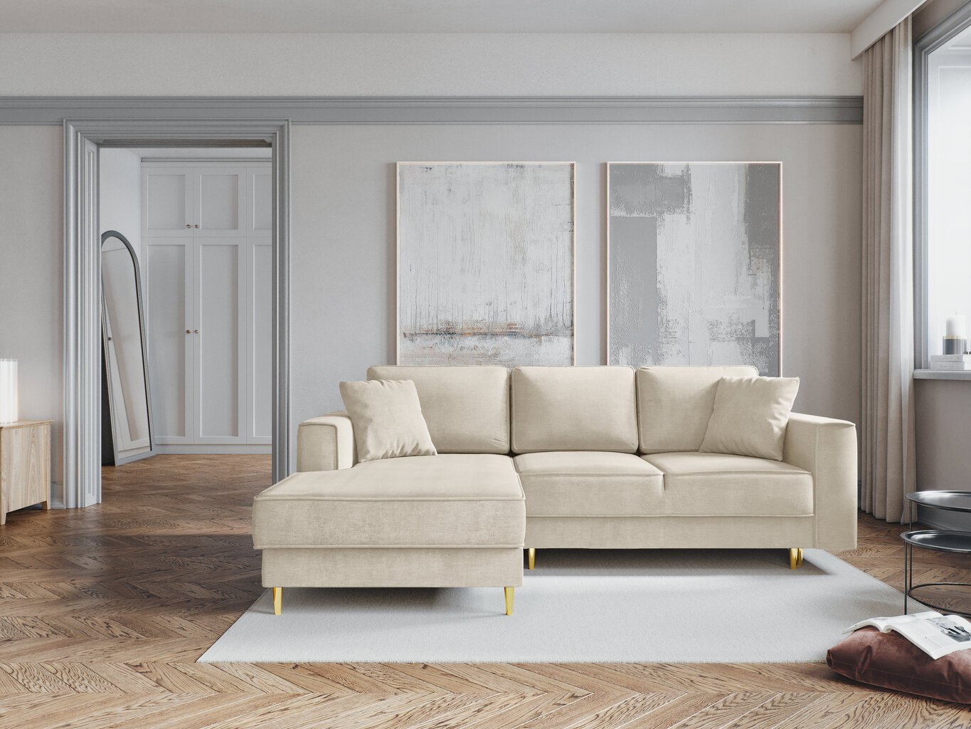 Stūra dīvāns Cosmopolitan Design Fano, smilškrāsas/zeltainas krāsas cena un informācija | Stūra dīvāni | 220.lv