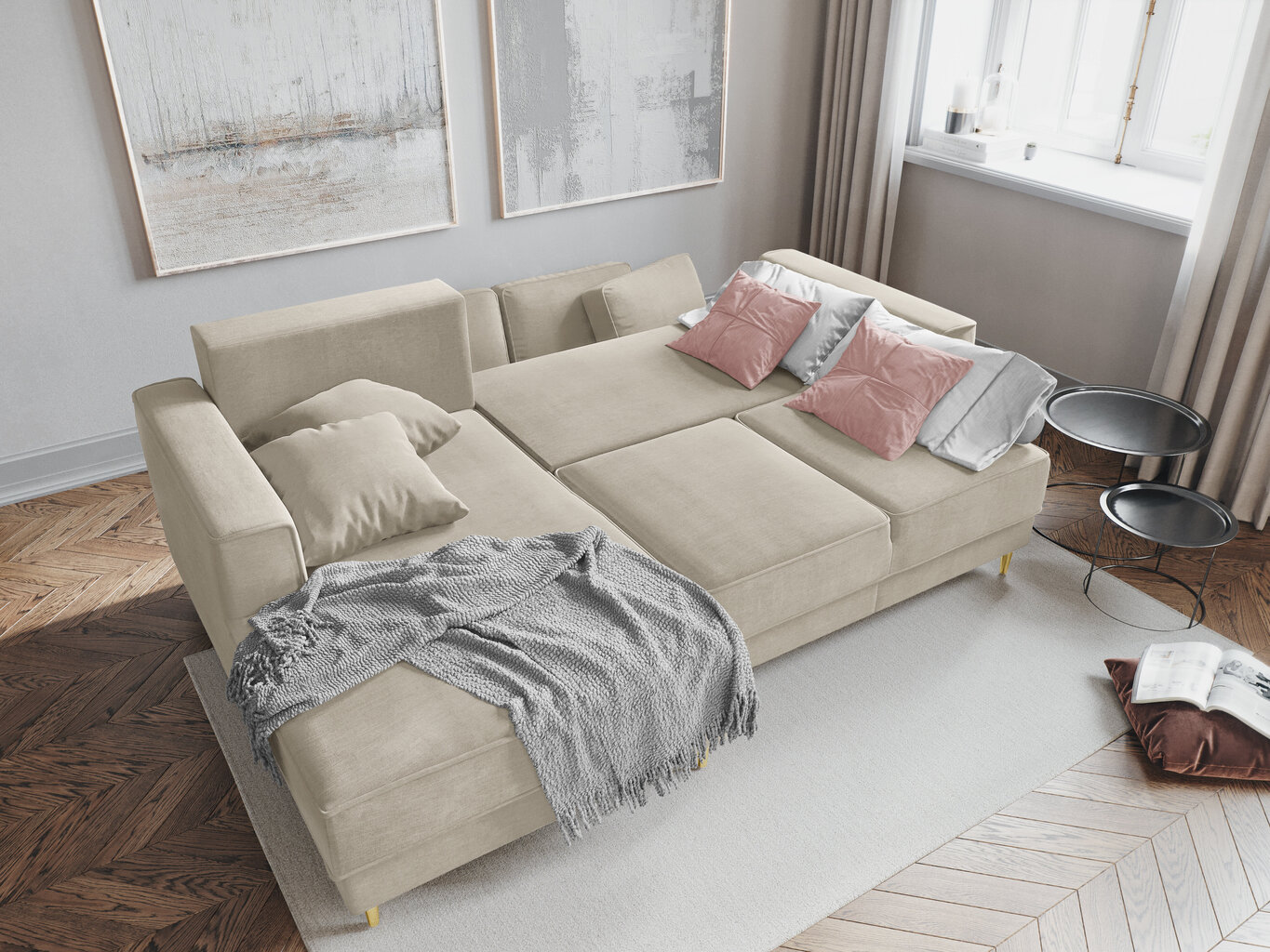 Stūra dīvāns Cosmopolitan Design Fano, smilškrāsas/zeltainas krāsas cena un informācija | Stūra dīvāni | 220.lv
