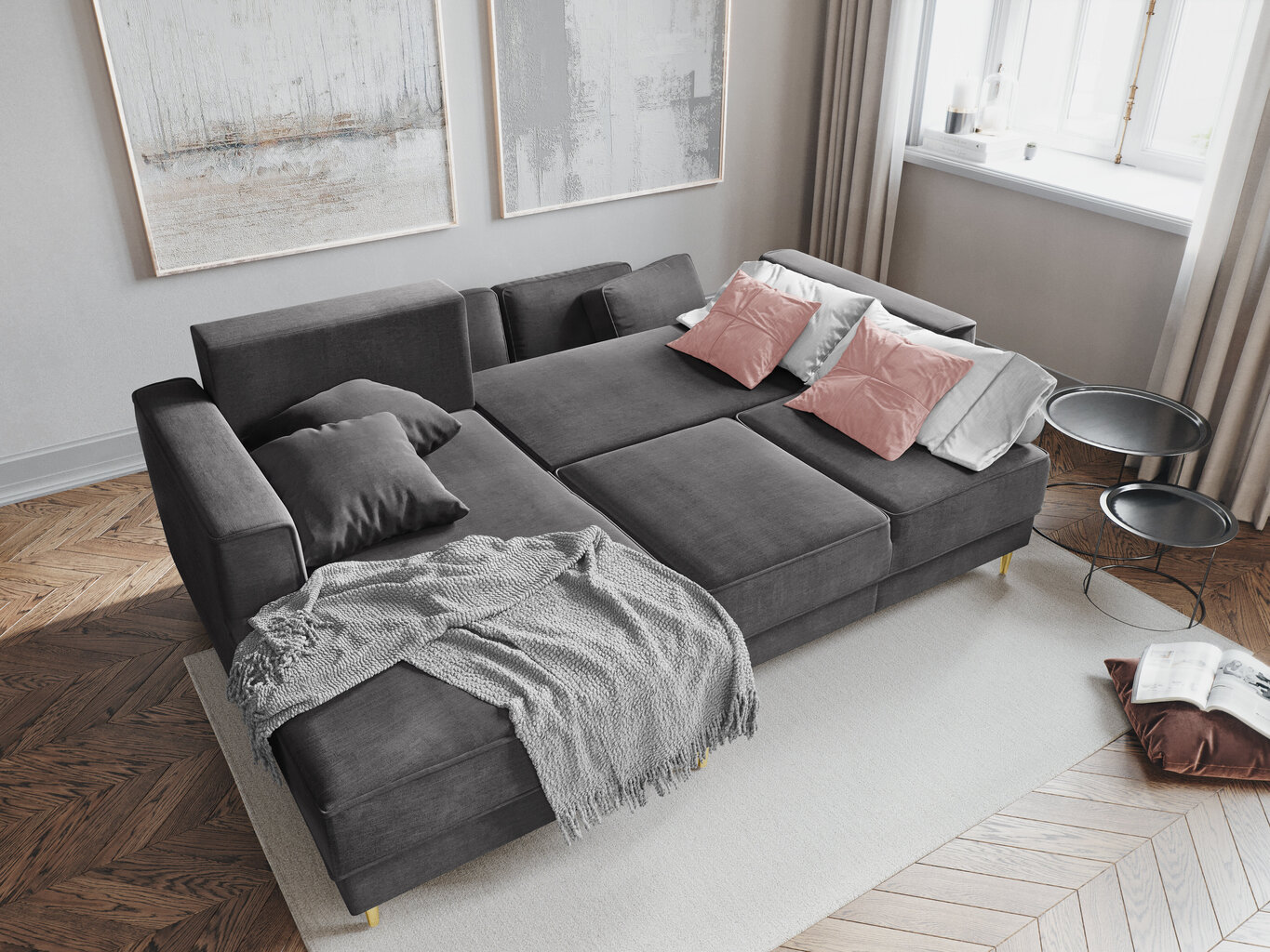 Stūra dīvāns Cosmopolitan Design Fano, pelēkas/zeltainas krāsas cena un informācija | Stūra dīvāni | 220.lv