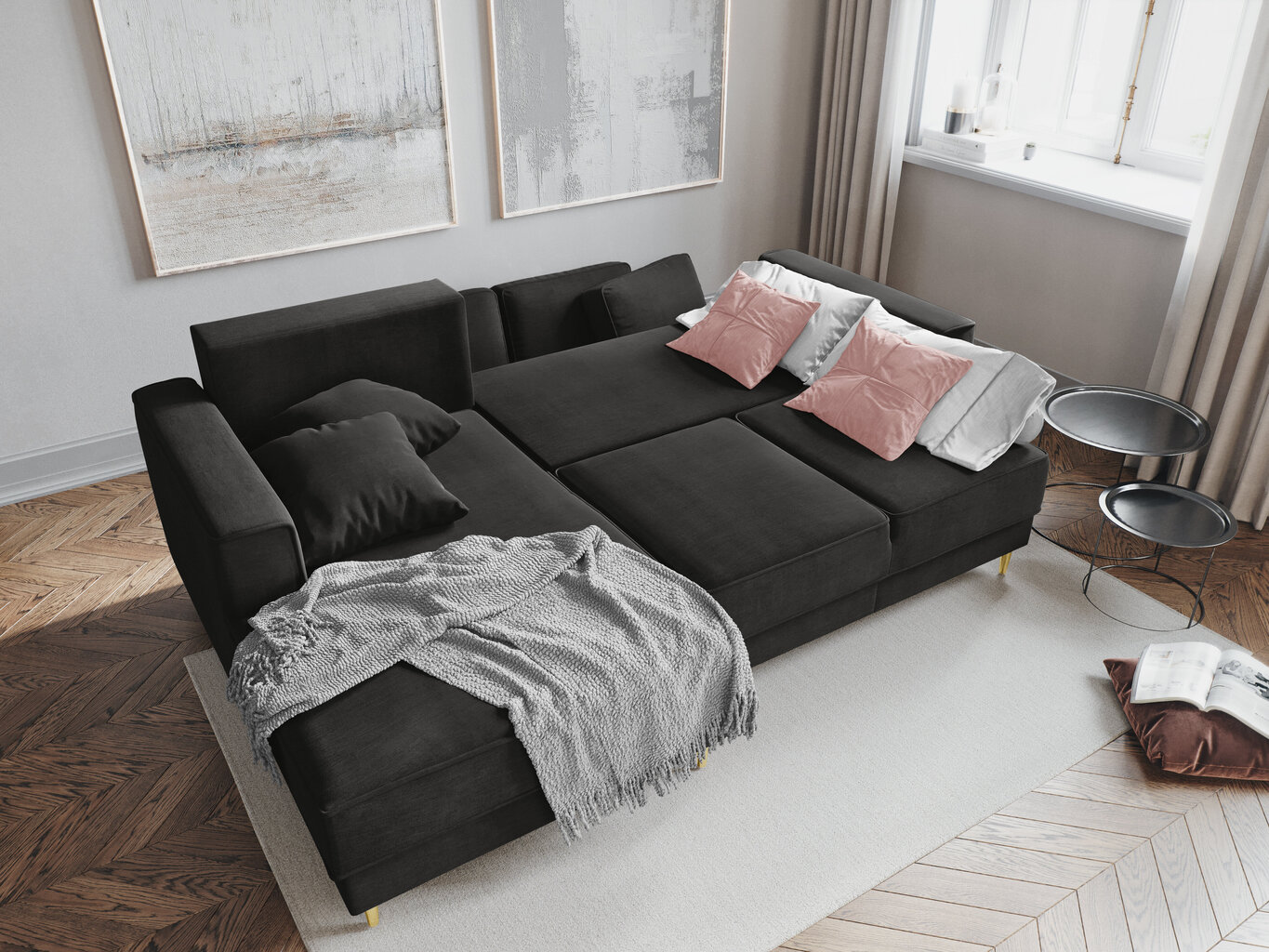 Stūra dīvāns Cosmopolitan Design Fano, melnas/zeltainas krāsas cena un informācija | Stūra dīvāni | 220.lv