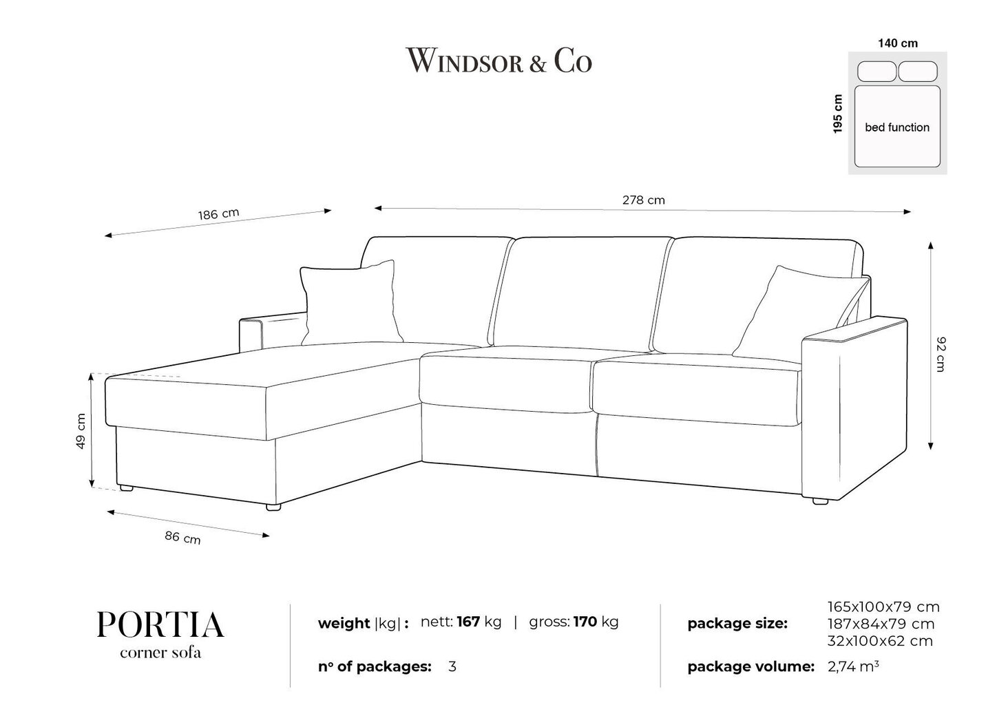 Stūra dīvāns Windsor&Co Portia M, pelēks cena un informācija | Stūra dīvāni | 220.lv