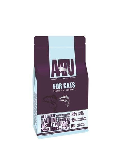 AATU sausā barība kaķiem, ar lasi un siļķi, 1 kg цена и информация | Sausā barība kaķiem | 220.lv