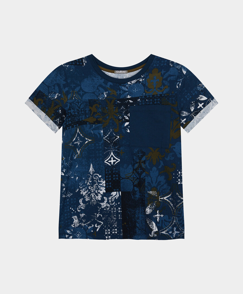 Zils T-krekls ar apdruku zēniem Gulliver, 134*68*60 cm cena un informācija | Zēnu krekli | 220.lv