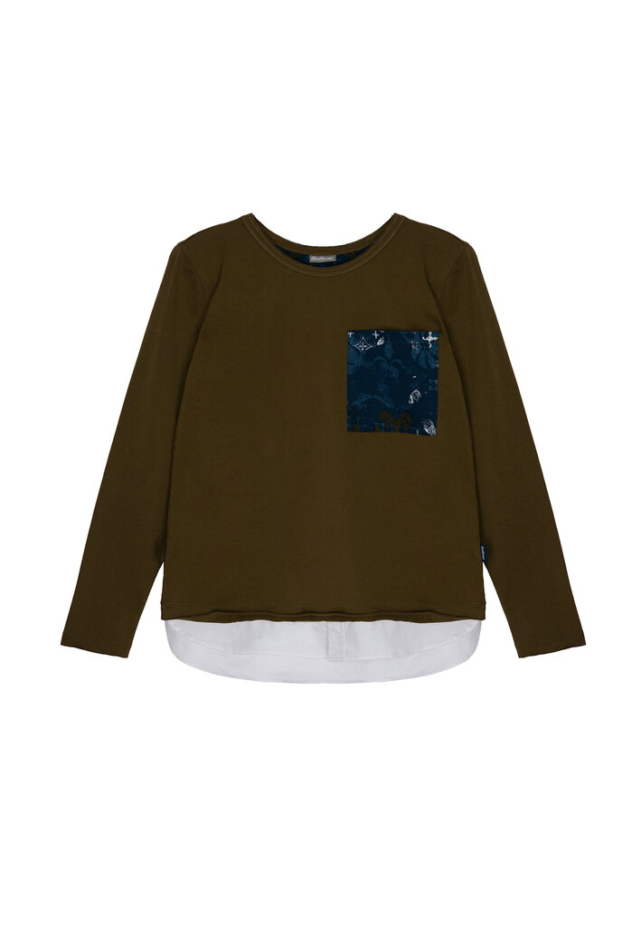 Haki krāsas krekls ar garām piedurknēm un kabatu zēniem Gulliver, 134*68*60 cm cena un informācija | Krekli, bodiji, blūzes meitenēm | 220.lv