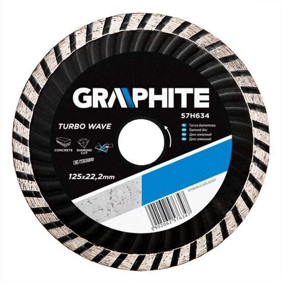 Dimanta slīpēšanas disks Graphite 125x22,2 mm turbo wave (57H634) цена и информация | Slīpmašīnas | 220.lv