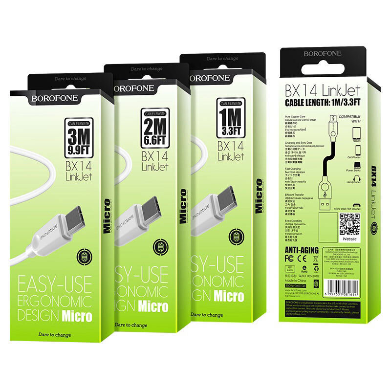 BOROFONE LinkJet BX14 USB kabelis uz Micro USB (balts) цена и информация | Savienotājkabeļi | 220.lv
