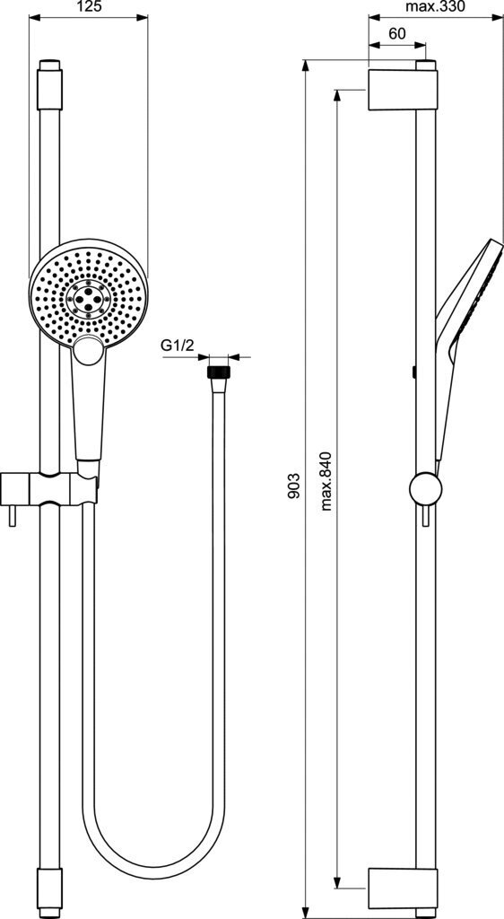 Dušas komplekts Ideal Standard Idealrain EvoJET Round, trīs funkciju dušas galva, 900 mm, hromēts, B1763AA cena un informācija | Dušas komplekti un paneļi | 220.lv