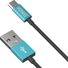 YENKEE, 2.0 USB A - micro USB (USB B), 480 Мбит/с, 2.1А, 2м, алюминиевый корпус, бирюзовый/черный цена и информация | Кабели для телефонов | 220.lv
