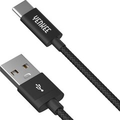 Кабель в оплетке YENKEE, 2.0 USB A - USB C, 480 Мбит/с, 3А, 1м, алюминиевый корпус, черный цена и информация | Кабели для телефонов | 220.lv