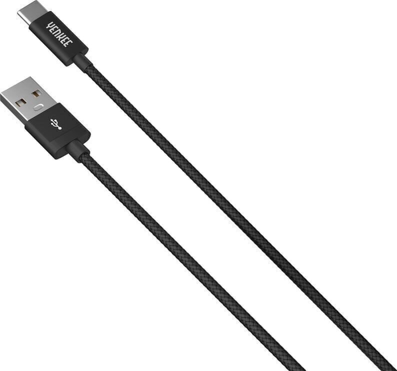 Pīts kabelis YENKEE, 2.0 USB A - USB C, 480 Mbps, 3A, 1 m, alumīnija korpuss, melns cena un informācija | Savienotājkabeļi | 220.lv