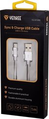 YENKEE, 2.0 USB A - micro USB (USB B), 480 Mbps, 2.1A, 1 m, alumīnija korpuss, balts/melns cena un informācija | Savienotājkabeļi | 220.lv