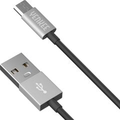 YENKEE, 2.0 USB A - micro USB (USB B), 480 Мбит/с, 2.1А, 1м, алюминиевый корпус, серый/черный цена и информация | Кабели для телефонов | 220.lv