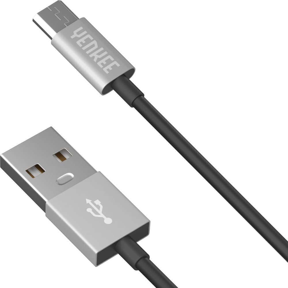 YENKEE, 2.0 USB A - micro USB (USB B), 480 Mbps, 2.1A, 1 m, alumīnija korpuss, pelēks/melns cena un informācija | Savienotājkabeļi | 220.lv