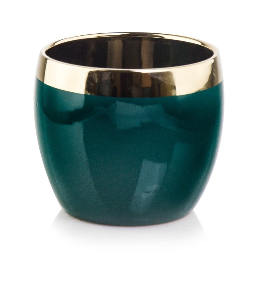 Keramikas puķu pods Emerald, apaļš, 15 x 12 (A) cm, smaragda / zelta krāsā cena un informācija | Puķu podi | 220.lv