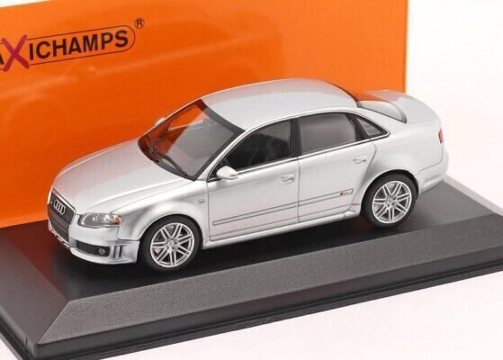 AUDI RS4 - 2004 - SILVER METALLIC 1:43 MAXICHAMPS 940014601 цена и информация | Kolekcionējamie modeļi | 220.lv