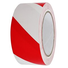 Brīdinājuma lente PVC, 50 mm x 33 m, balta/sarkana cena un informācija | Izolācijas materiāli | 220.lv