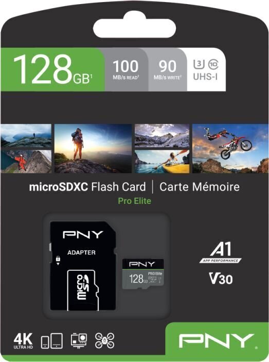 PNY microSD karte, 128 GB cena un informācija | Atmiņas kartes mobilajiem telefoniem | 220.lv