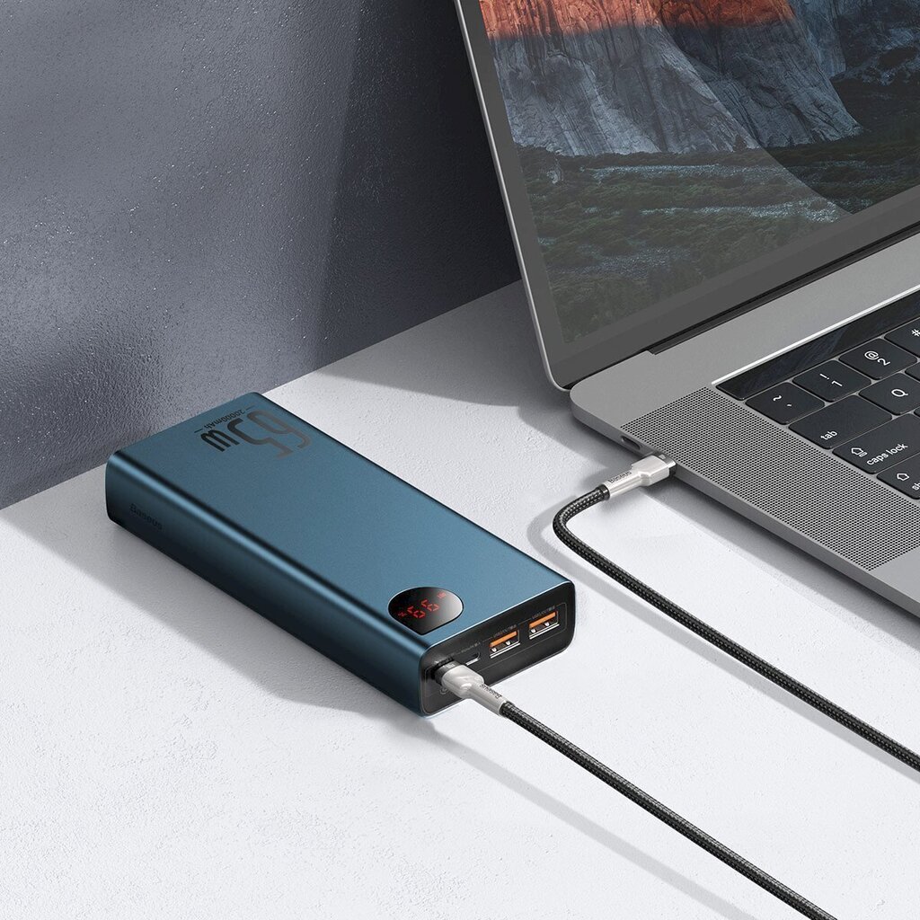 Baseus Adaman Metal Power Bank 20000mAh PD QC 3.0 65W 2xUSB + USB-C + micro USB (Blue) cena un informācija | Lādētāji-akumulatori (Power bank) | 220.lv