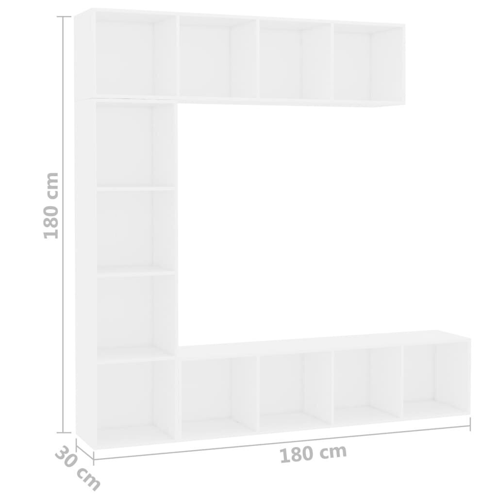 vidaXL 3-daļīgs grāmatu un TV plaukta komplekts, balts, 180x30x180 cm cena un informācija | Plaukti | 220.lv