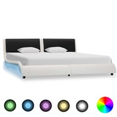 vidaXL gultas rāmis ar LED, balta un melna mākslīgā āda, 160x200 cm цена и информация | Кровати | 220.lv