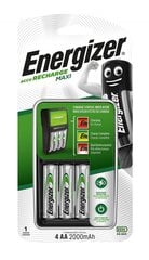 Lādētājs ENERGIZER Maxi AA/AAA ar 4 4AA 2000Mah akumulatoriem цена и информация | Зарядные устройства для элементов питания | 220.lv