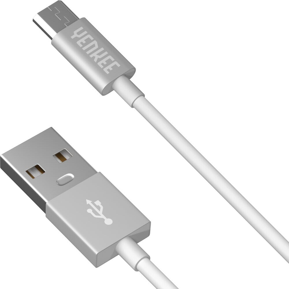 YENKEE, 2.0 USB A - micro USB (USB B), 480 Mbps, 2.1A, 2 m, alumīnija korpuss, balts/melns cena un informācija | Savienotājkabeļi | 220.lv