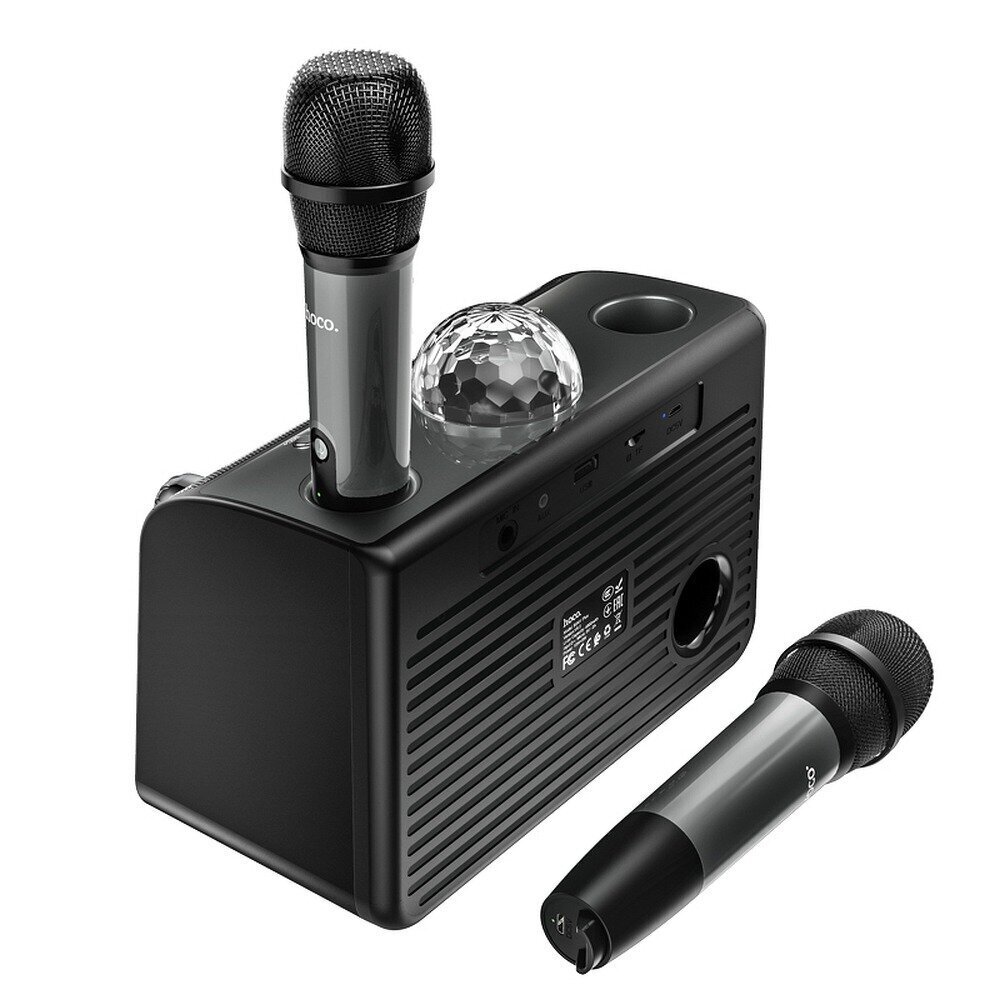 Bezvadu Bluetooth skaļrunis + 2 mikrofoni HOCO BS41 Warm Sound karaoke /  karaoke |AUX, SD-card, Bluetooth, USB| Melnais цена | 220.lv