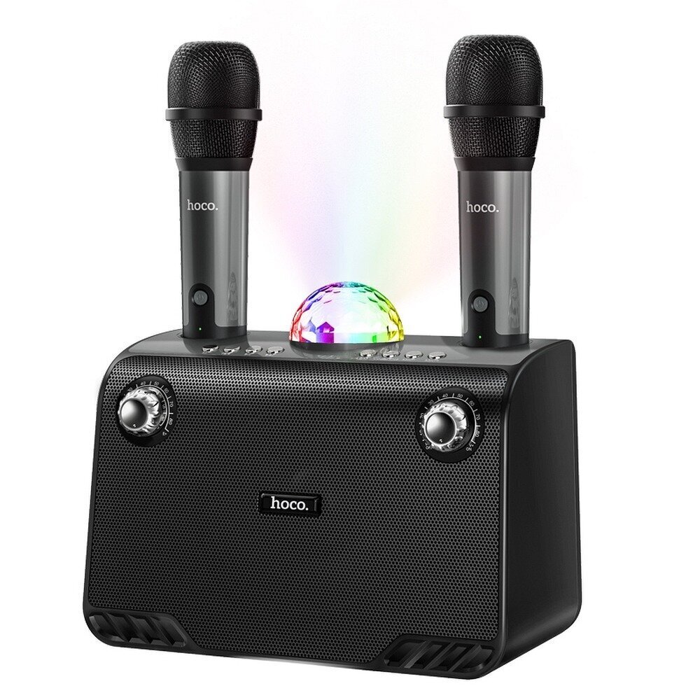Bezvadu Bluetooth skaļrunis + 2 mikrofoni HOCO BS41 Warm Sound karaoke /  karaoke |AUX, SD-card, Bluetooth, USB| Melnais cena | 220.lv