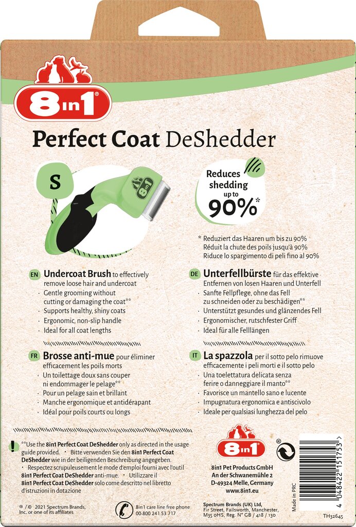 8in1 Perfect Coat Deshedder S furminators mazo šķirņu suņiem cena un informācija | Kopšanas līdzekļi dzīvniekiem | 220.lv