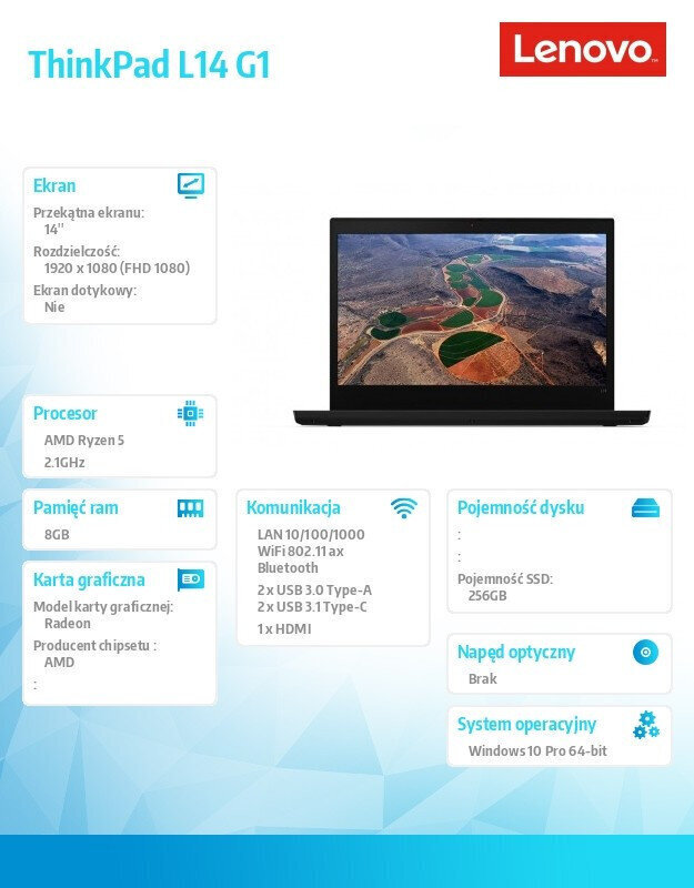 Lenovo ThinkPad L14 AMD G1 20U6S48P00 cena un informācija | Portatīvie datori | 220.lv