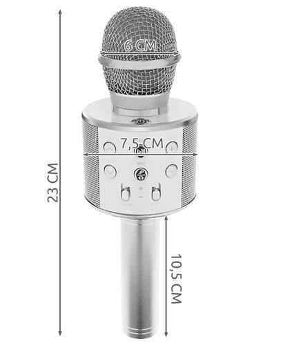 Goodbuy karaoke mikrofons ar iebūvētu Bluetooth skaļruni / 3W / aux / balss modulators / USB / Micro SD sudraba cena un informācija | Mikrofoni | 220.lv