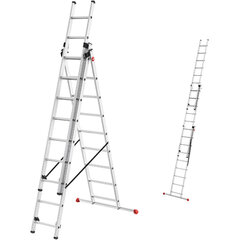 Kāpnes kombinējamās ProfiStep Combi ar papildus pakāpienu kompl./ alumīnija / 3x9 pakāpieni cena un informācija | Saliekamās kāpnes, celtniecības sastatnes | 220.lv