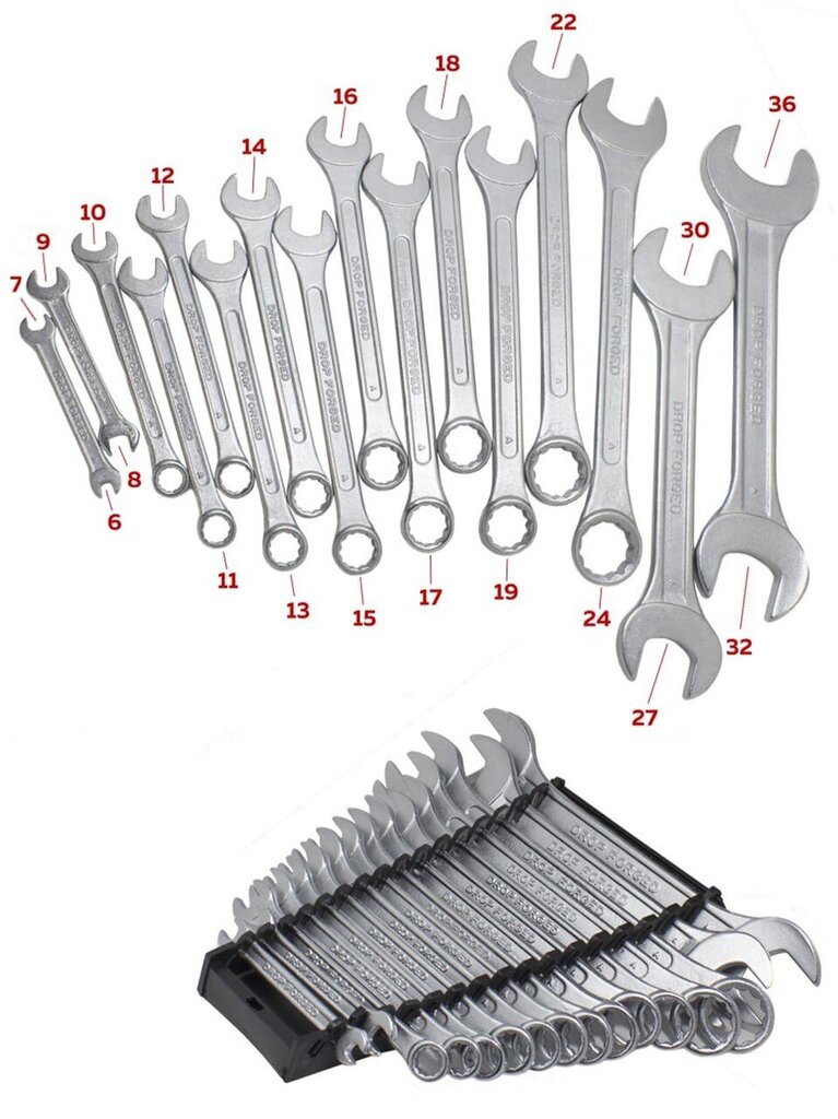 Komplekts kombinētās uzgriežņu atslēgas no  16 priekšmetiem, WMC TOOLS, 5199 cena un informācija | Rokas instrumenti | 220.lv