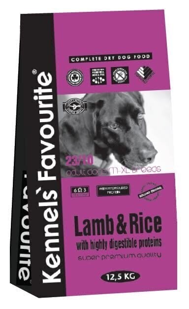 Lamb&Rice 12,5kg - Kennels Favourite. Augstākās (super premium) kvalitātes pilnvērtīga barība visu šķirņu pieaugušiem suņiem Ideāla barība suņiem ar alerģijām un gremošanas traucējumiem cena un informācija | Sausā barība suņiem | 220.lv