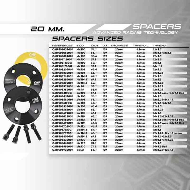 Set of dividers OMP 4x108 63,4 M12 x 1,50 20 mm цена и информация | Auto piederumi | 220.lv