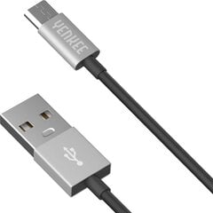 YENKEE, 2.0 USB A - micro USB (USB B), 480 Мбит/с, 2.1А, 2м, алюминиевый корпус, серый/черный цена и информация | Кабели для телефонов | 220.lv