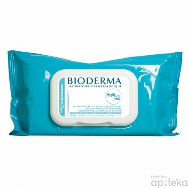 BIODERMA ABCDerm H2O mitrās salvetes 60gab. cena un informācija | Vates kociņi, mitrās salvetes | 220.lv