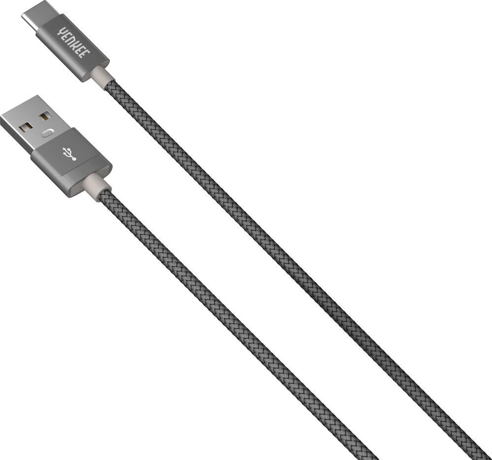 Pīts kabelis YENKEE, 2.0 USB A - USB C, 480 Mbps, 3A, 1 m, alumīnija korpuss, pelēks cena un informācija | Savienotājkabeļi | 220.lv