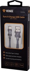 Кабель в оплетке YENKEE, 2.0 USB A - USB C, 480 Мбит/с, 3А, 1 м, алюминиевый корпус, серый цена и информация | Кабели для телефонов | 220.lv